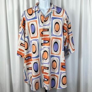 Shein XXL White/Orange/Purple Patterned Casual Button Down Shirt
